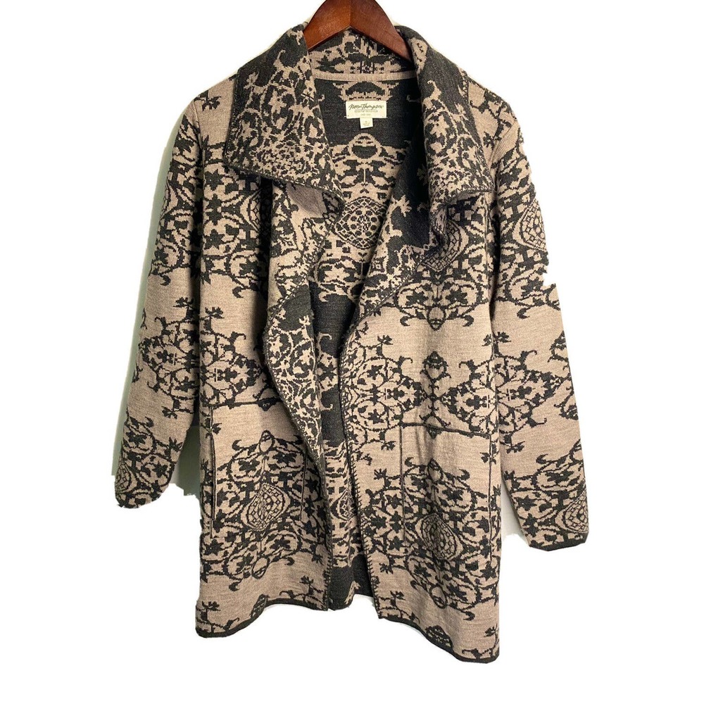 Norm Thompson Womens Open Cardigan Wool‎ Sweater Collared Geometric Size Small